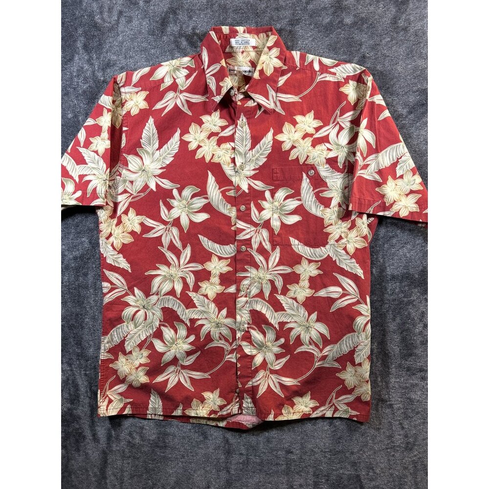 Pierre Cardin Cotton Burnt Orange Floral Hawiian Print Shirt Medium